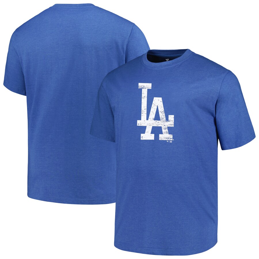 Men's Los Angeles Dodgers Profile Heather Royal Big & Tall Weathered Logo T-Shirt - U-jersey
