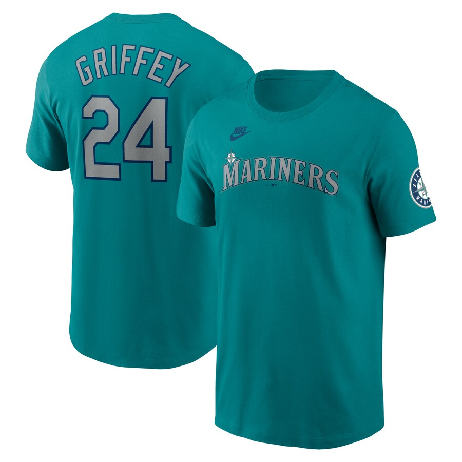 Men's Seattle Mariners Ken Griffey Jr. Nike Aqua Cooperstown Collection Name & Number T-Shirt - U-jersey
