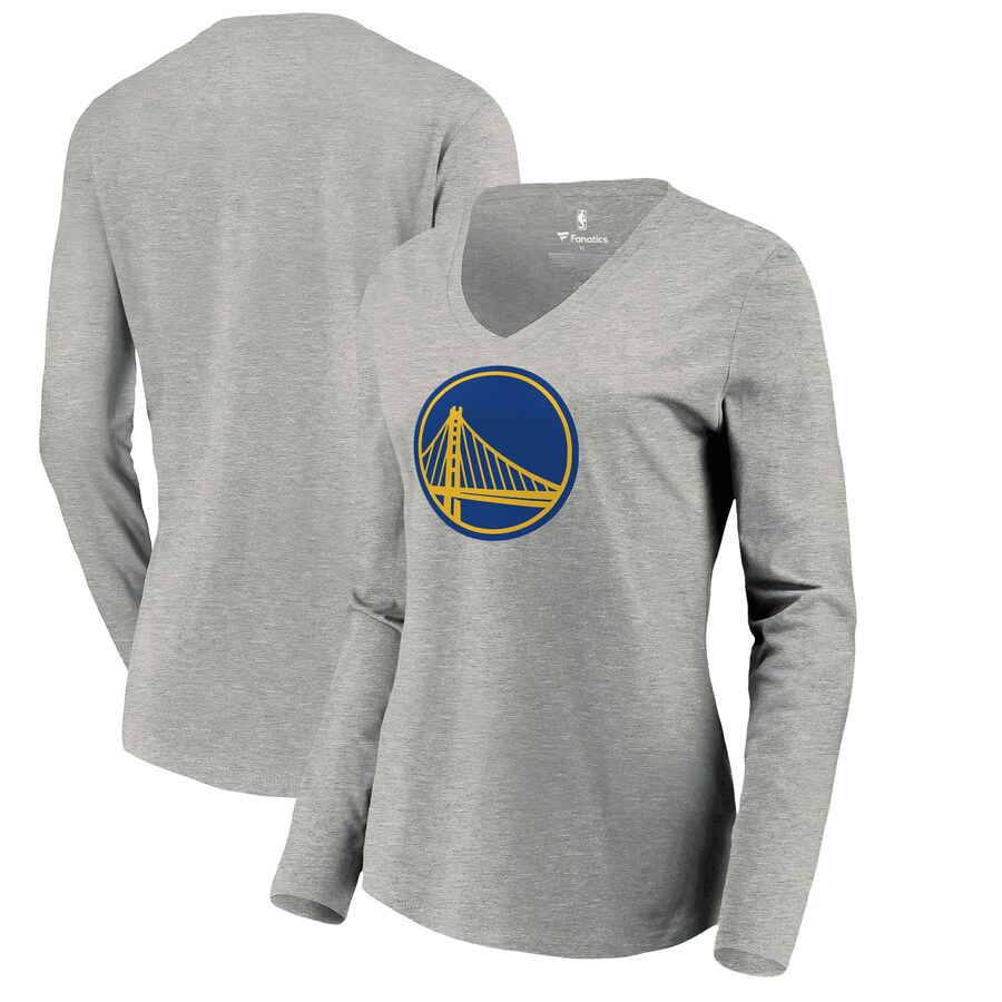 Women's Golden State Warriors Heather Gray Primary Logo Long Sleeve V-Neck T-Shirt - U-jersey
