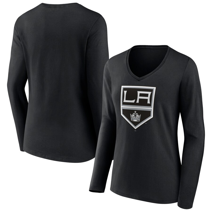 Women's Los Angeles Kings Black Team Logo Long Sleeve V-Neck T-Shirt - U-jersey