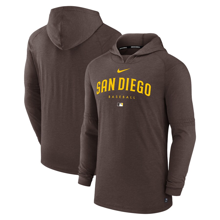 Men's San Diego Padres Nike Brown Authentic Collection Early Work Tri-Blend Performance Pullover Hoodie - U-jersey