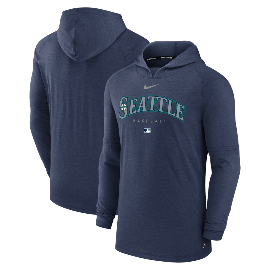 Men's Seattle Mariners Nike Heather Navy Authentic Collection Early Work Tri-Blend Performance Pullover Hoodie - U-jersey