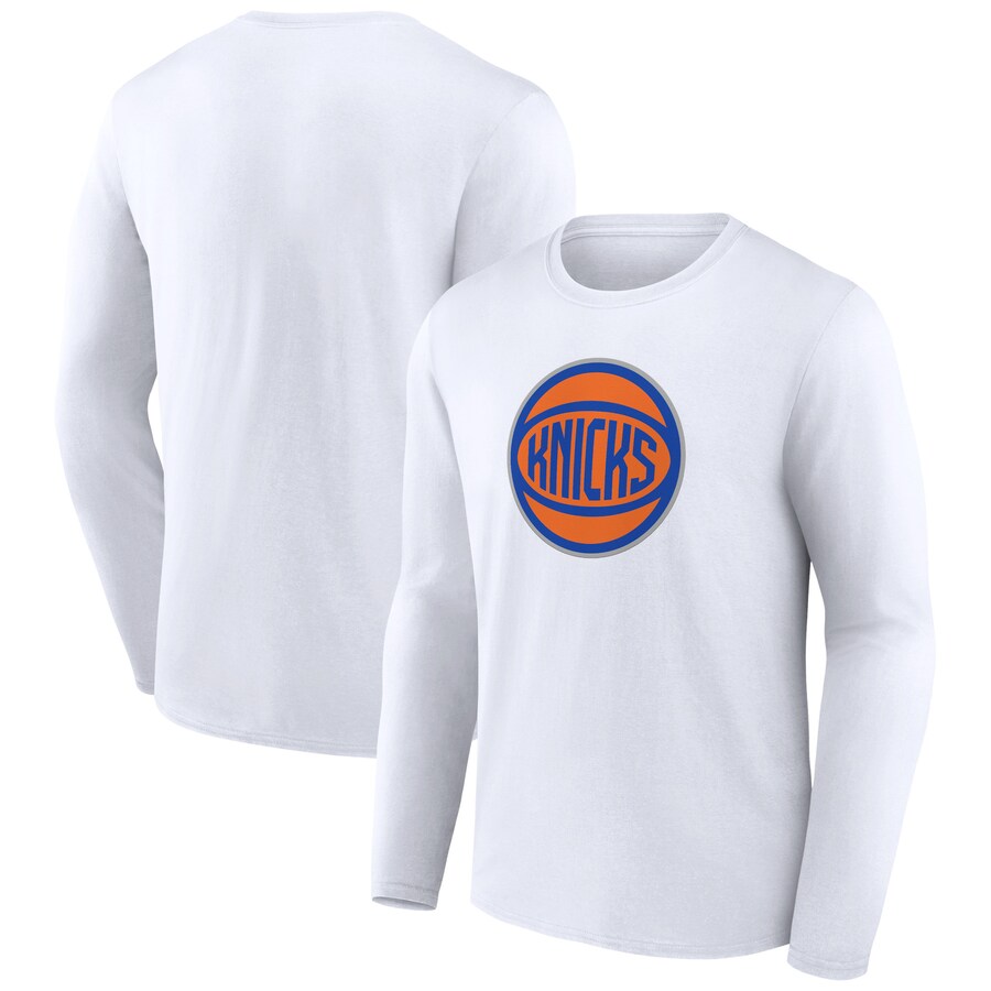 Men's New York Knicks White Alternate Logo Long Sleeve T-Shirt - U-jersey