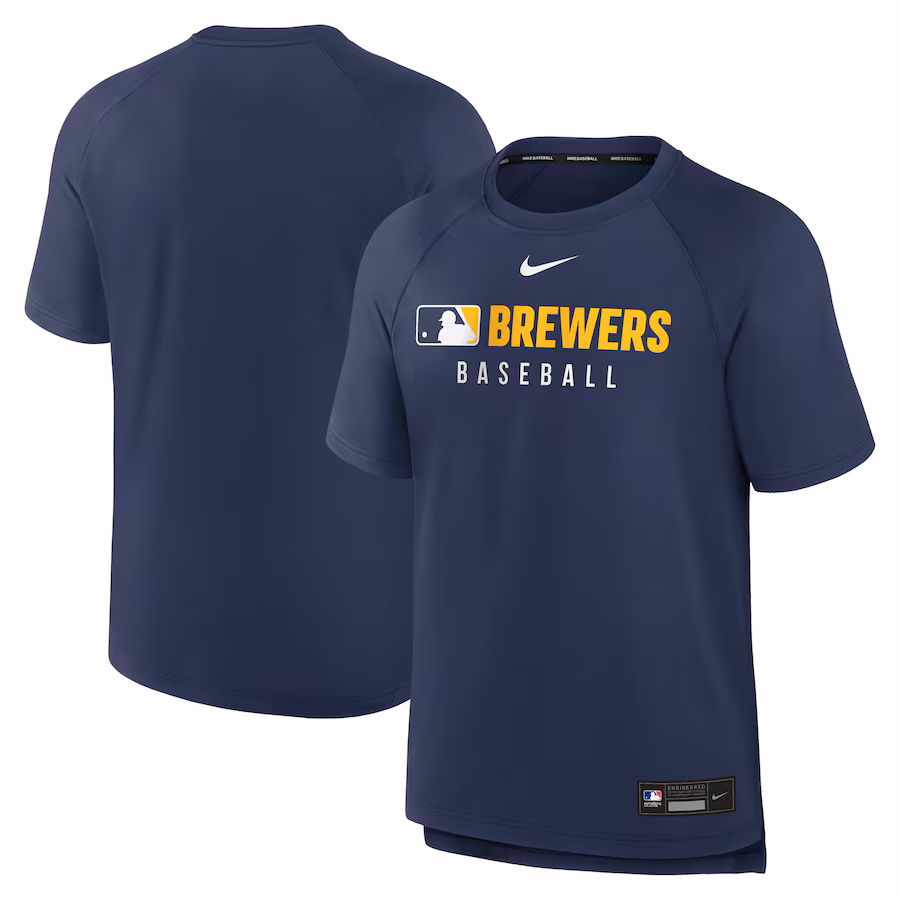Men's Milwaukee Brewers Nike Navy Authentic Collection Pregame Raglan Performance T-Shirt - U-jersey