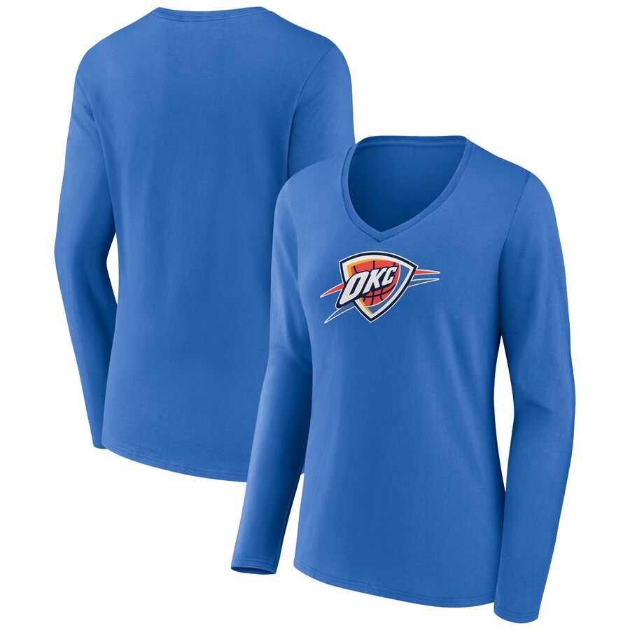 Women's Oklahoma City Thunder Blue Logo Long Sleeve V-Neck T-Shirt - U-jersey