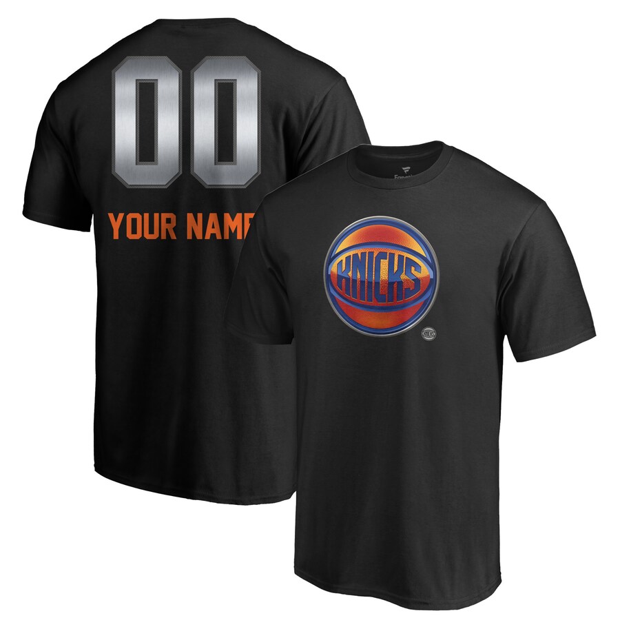 Men's New York Knicks Black Midnight Mascot Personalized Name & Number T-Shirt - U-jersey