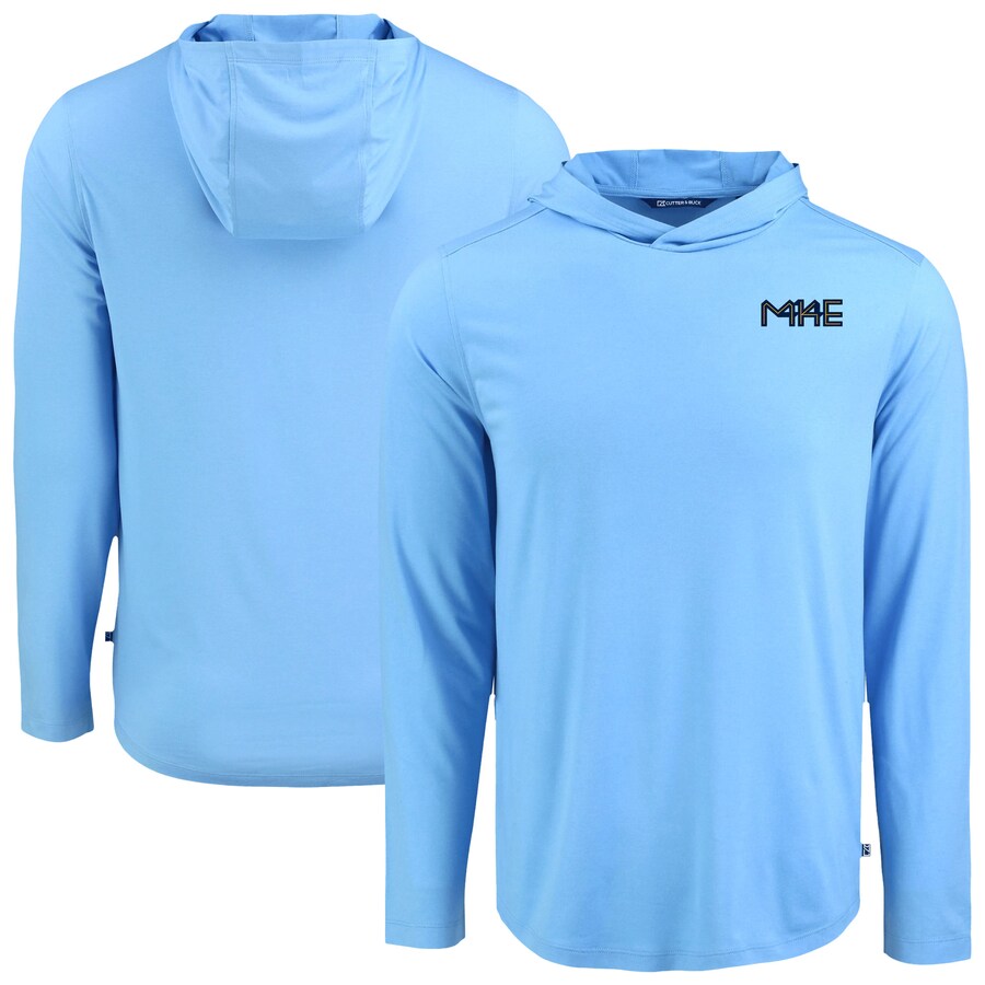 Men's Milwaukee Brewers Cutter & Buck Powder Blue Coastline Epic Comfort Recycled Eco Hoodie Long Sleeve T-Shirt - U-jersey