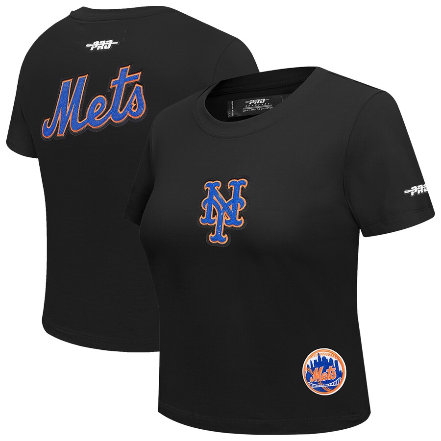 Women's New York Mets Pro Standard Black Game Day Classics Baby Doll Cropped T-Shirt - U-jersey