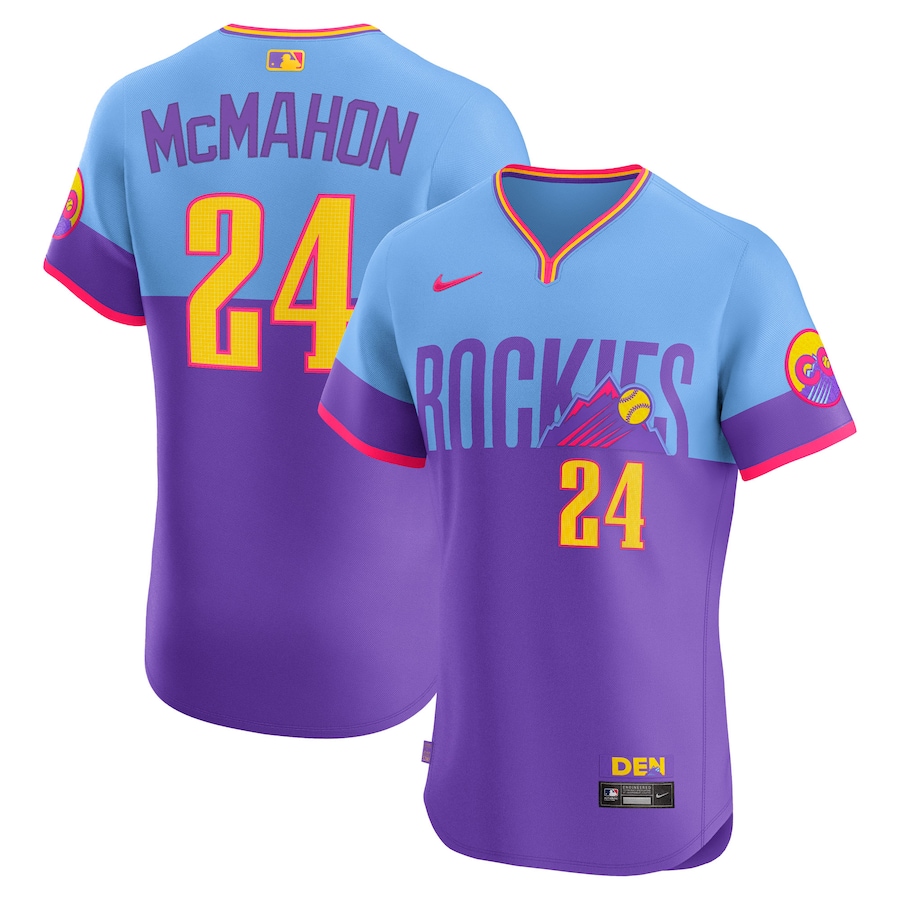 Men's Colorado Rockies Ryan McMahon Nike Purple/Light Blue 2025 City Connect Elite Player Jersey - U-jersey