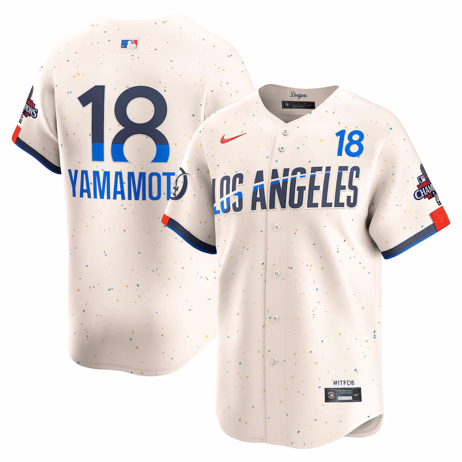 Men's Los Angeles Dodgers Yoshinobu Yamamoto Nike Cream 2024 World Series Champions City Connect Limited Player Jersey - U-jersey
