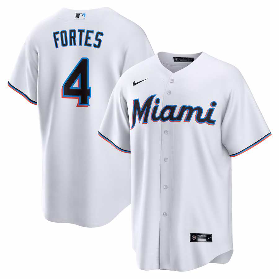 Men's Miami Marlins Nick Fortes Nike White Home Replica Jersey - U-jersey