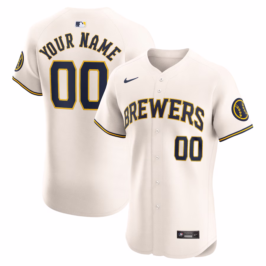 Men's Milwaukee Brewers Nike Cream Home Elite Custom Jersey - U-jersey