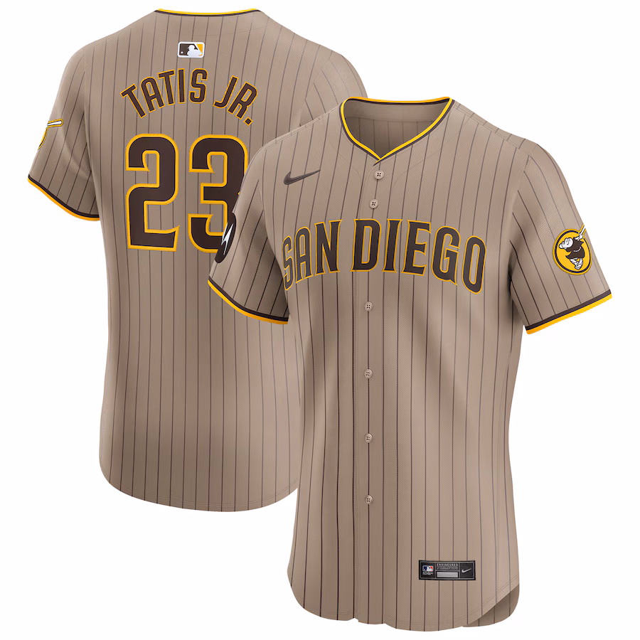 Men's San Diego Padres Fernando Tatis Jr. Nike Tan Alternate Elite Sponsor Patch Player Jersey - U-jersey