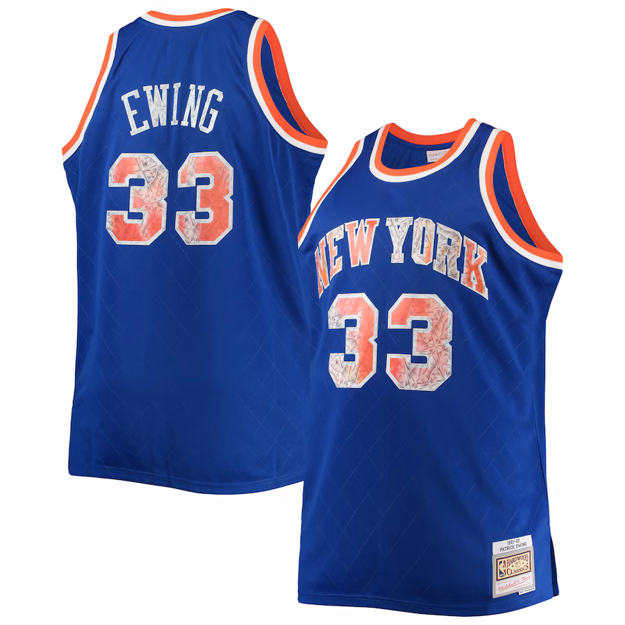 Men's New York Knicks Patrick Ewing Mitchell & Ness Blue Big & Tall 1991/92 NBA 75th Anniversary Diamond Swingman Jersey - U-jersey
