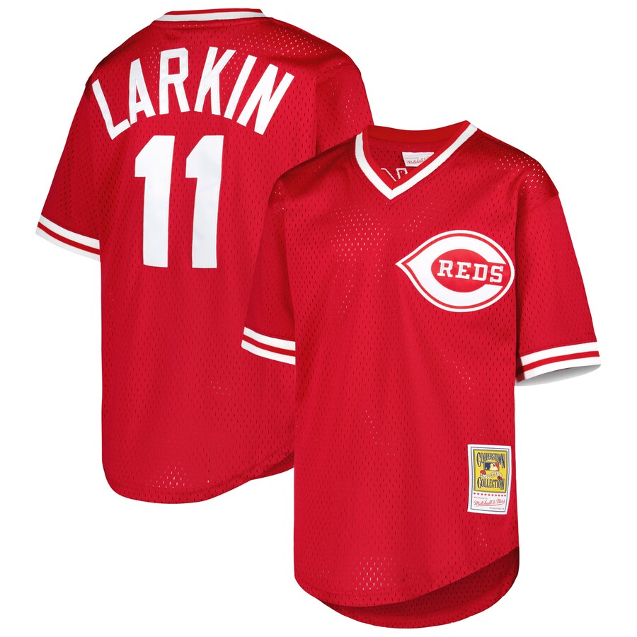 Youth Cincinnati Reds Barry Larkin Mitchell & Ness Red Cooperstown Collection Mesh Batting Practice Jersey - U-jersey