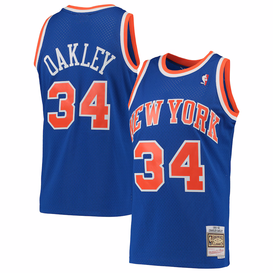 Men's New York Knicks Charles Oakley Mitchell & Ness Blue Hardwood Classics Swingman Jersey - U-jersey