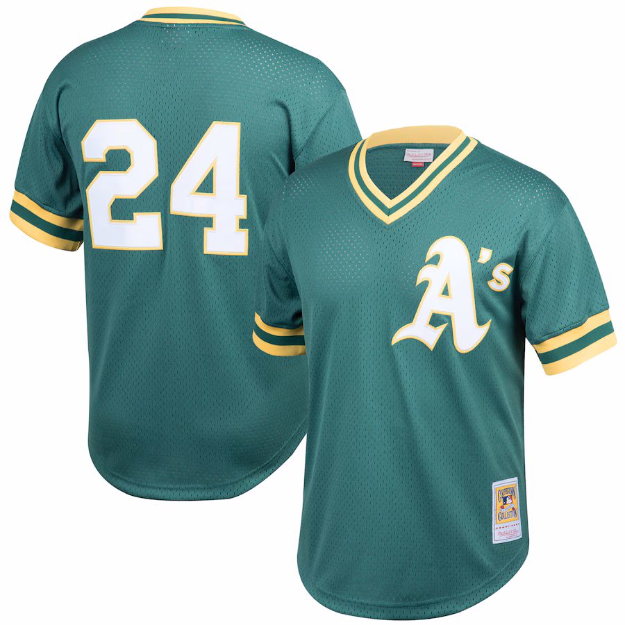 Men's Athletics Rickey Henderson Mitchell & Ness Green Cooperstown Collection Big & Tall Mesh Batting Practice Jersey - U-jersey