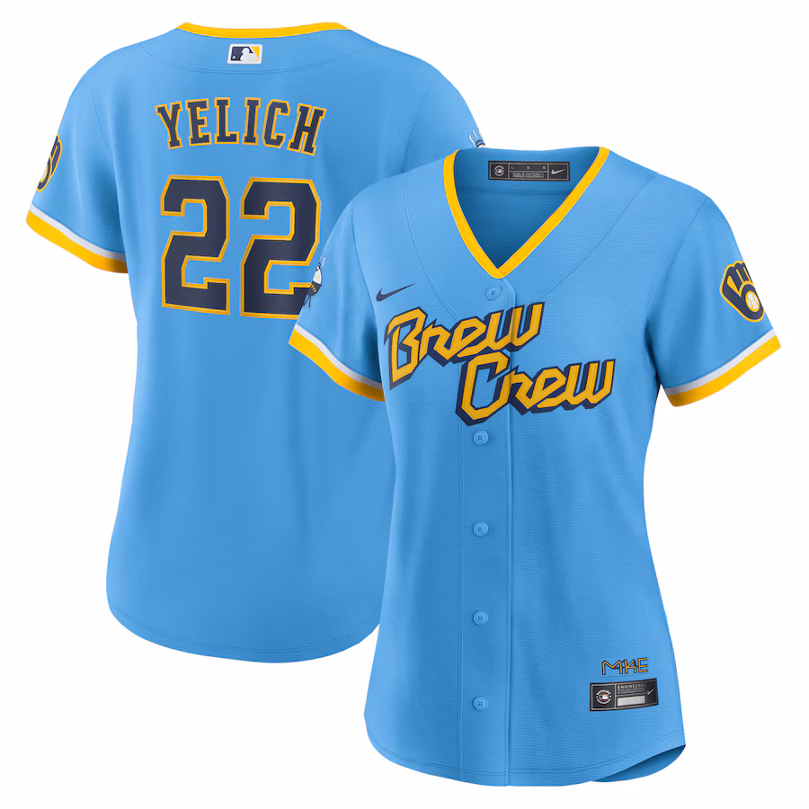 Women's Milwaukee Brewers Christian Yelich Nike Powder Blue City Connect Replica Player Jersey - U-jersey