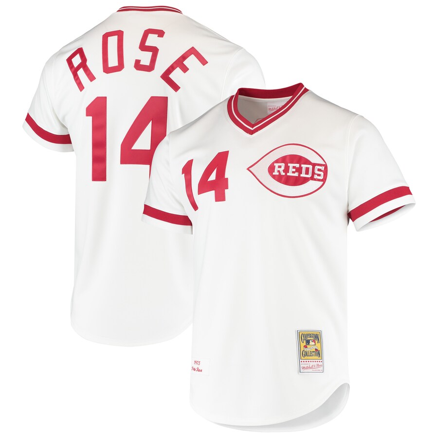 Men's Cincinnati Reds Pete Rose Mitchell & Ness White Cooperstown Collection Authentic Jersey - U-jersey
