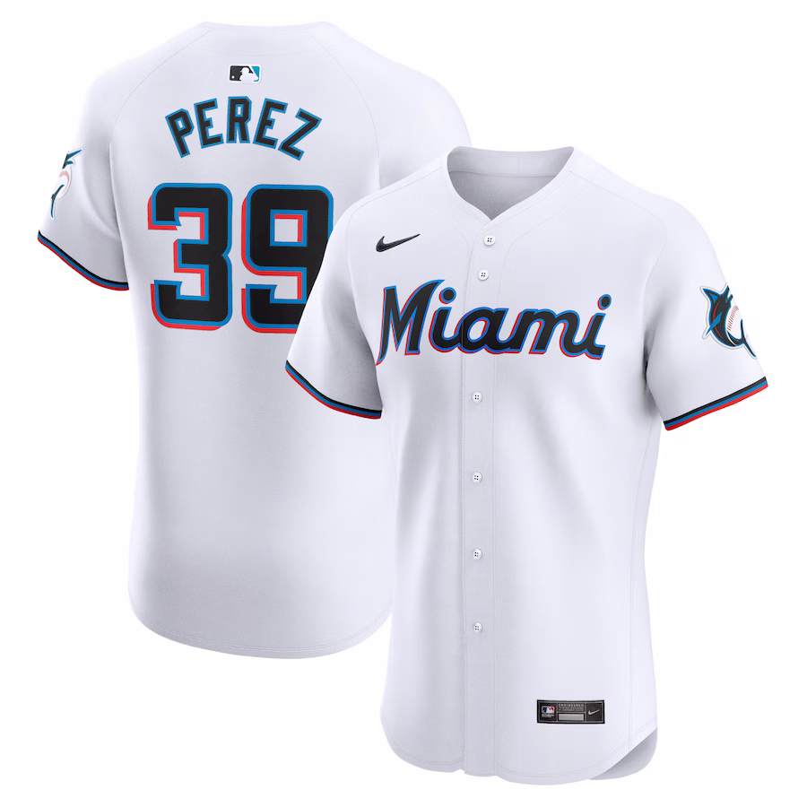 Men's Miami Marlins Eury Perez Nike White Home Elite Player Jersey - U-jersey