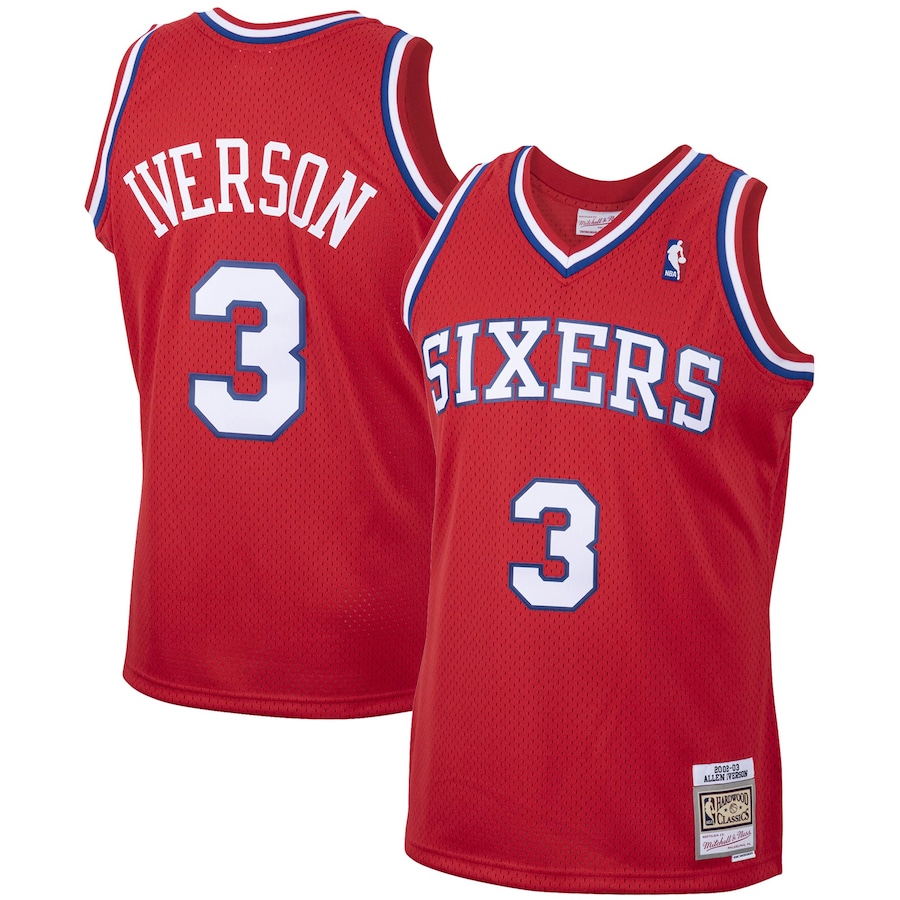Men's Philadelphia 76ers Allen Iverson Mitchell & Ness Red 2002/03 Hardwood Classics Swingman Jersey - U-jersey
