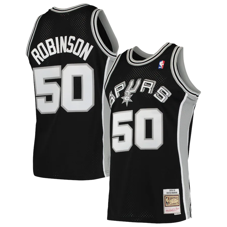 Men's San Antonio Spurs David Robinson Mitchell & Ness Black 1991/92 Hardwood Classics Swingman Jersey - U-jersey