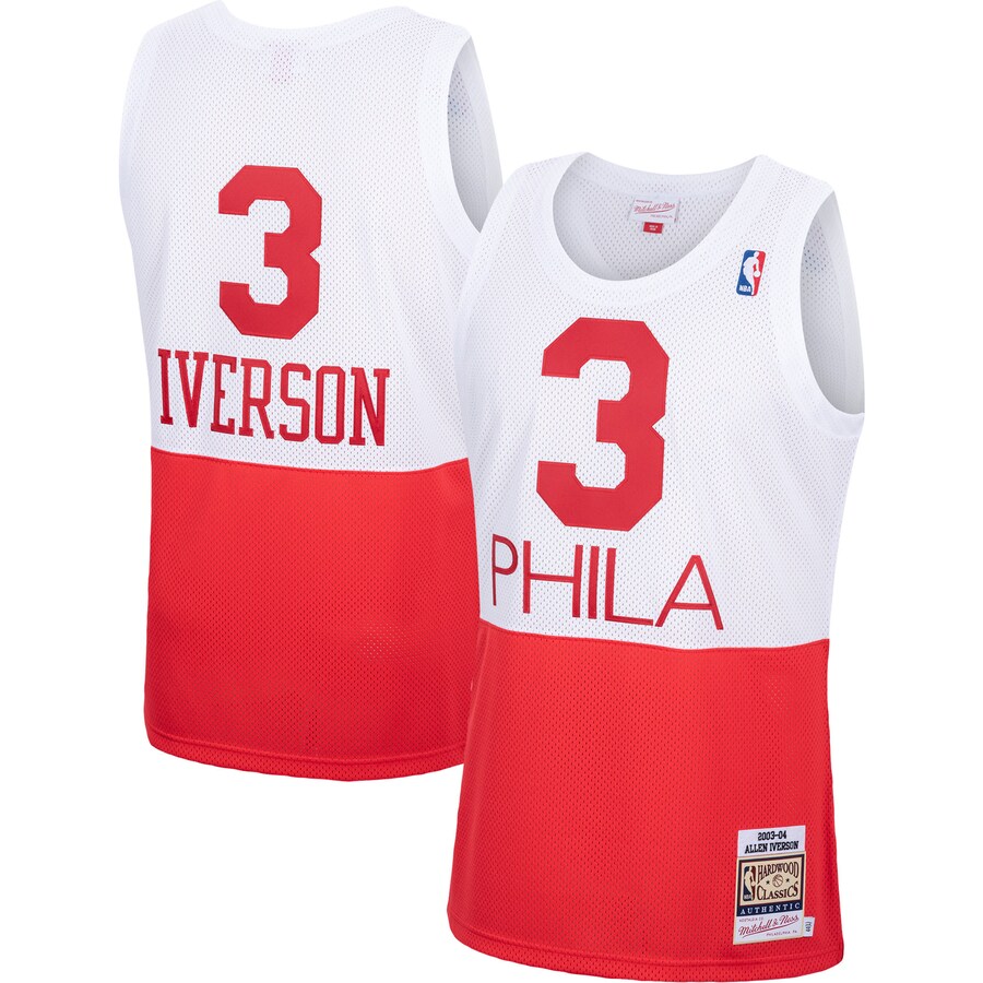 Men's Philadelphia 76ers Allen Iverson Mitchell & Ness White 2003/04 Hardwood Classics Authentic Jersey - U-jersey
