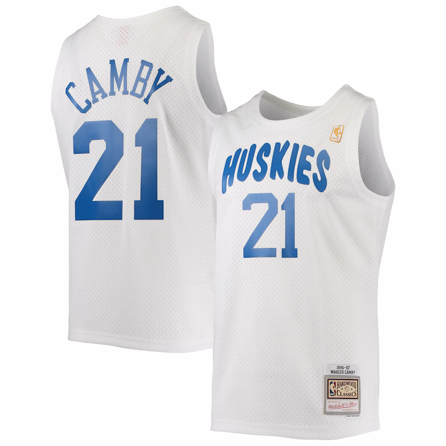 Men's Toronto Raptors Marcus Camby Mitchell & Ness White 1996/97 Hardwood Classics Swingman Jersey - U-jersey