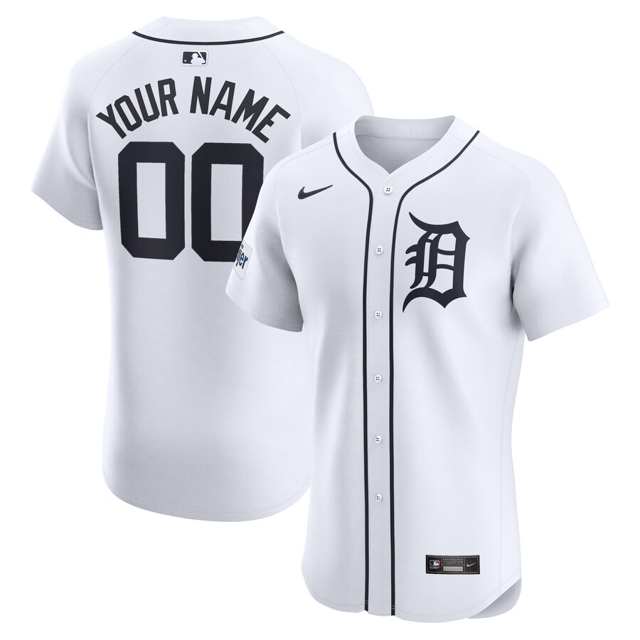 Men's Detroit Tigers Nike White Home Elite Custom Patch Jersey - U-jersey