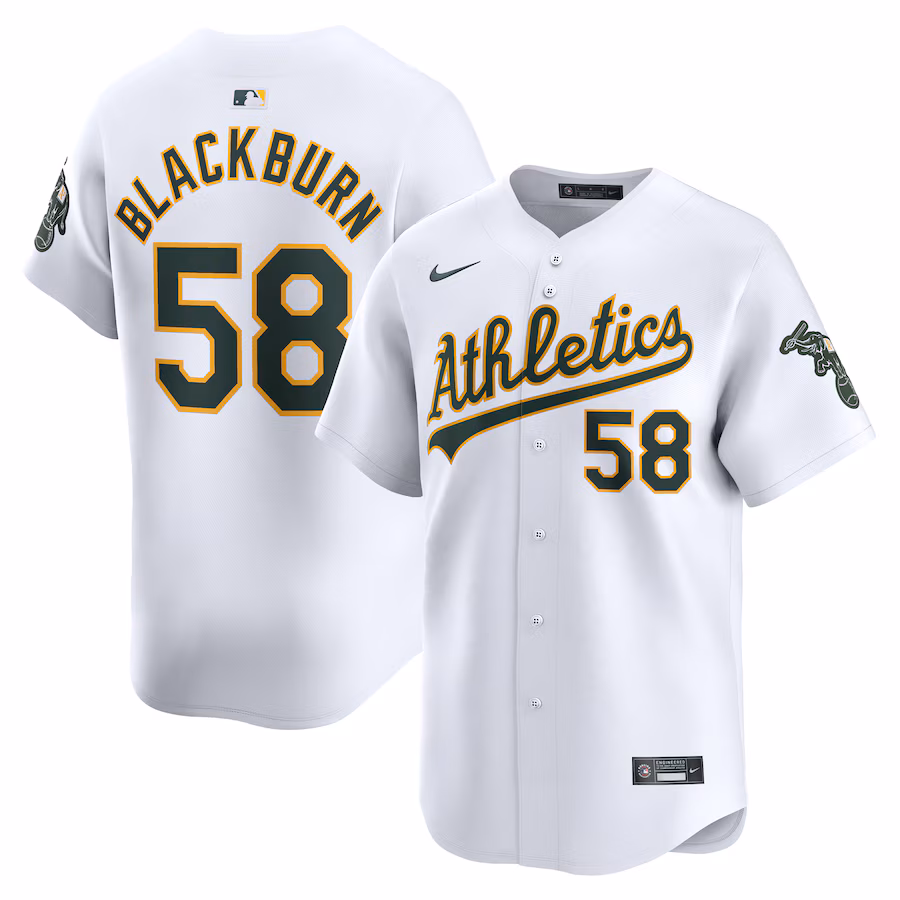 Men's Oakland Athletics Paul Blackburn Nike White Home Limited Player Jersey - U-jersey