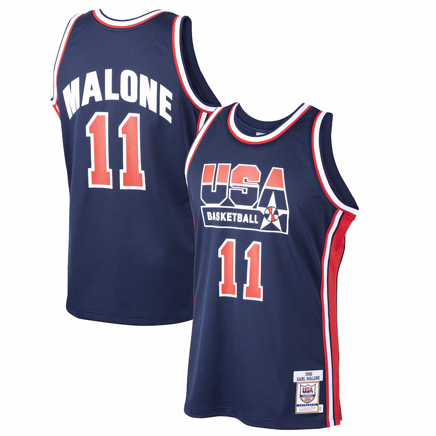 Men's USA Basketball Karl Malone Mitchell & Ness Navy 1992 Dream Team Authentic Jersey - U-jersey