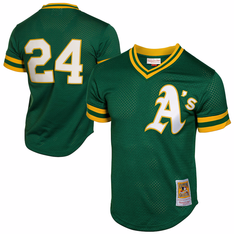 Men's Athletics Rickey Henderson Mitchell & Ness Green 1991 Cooperstown Mesh Batting Practice Jersey - U-jersey