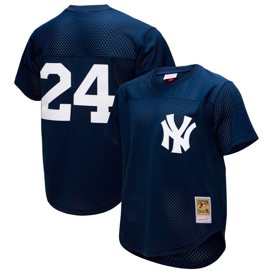 Men's New York Yankees Rickey Henderson Mitchell & Ness Navy Cooperstown Collection Mesh Batting Practice Button-Up Jersey - U-jersey