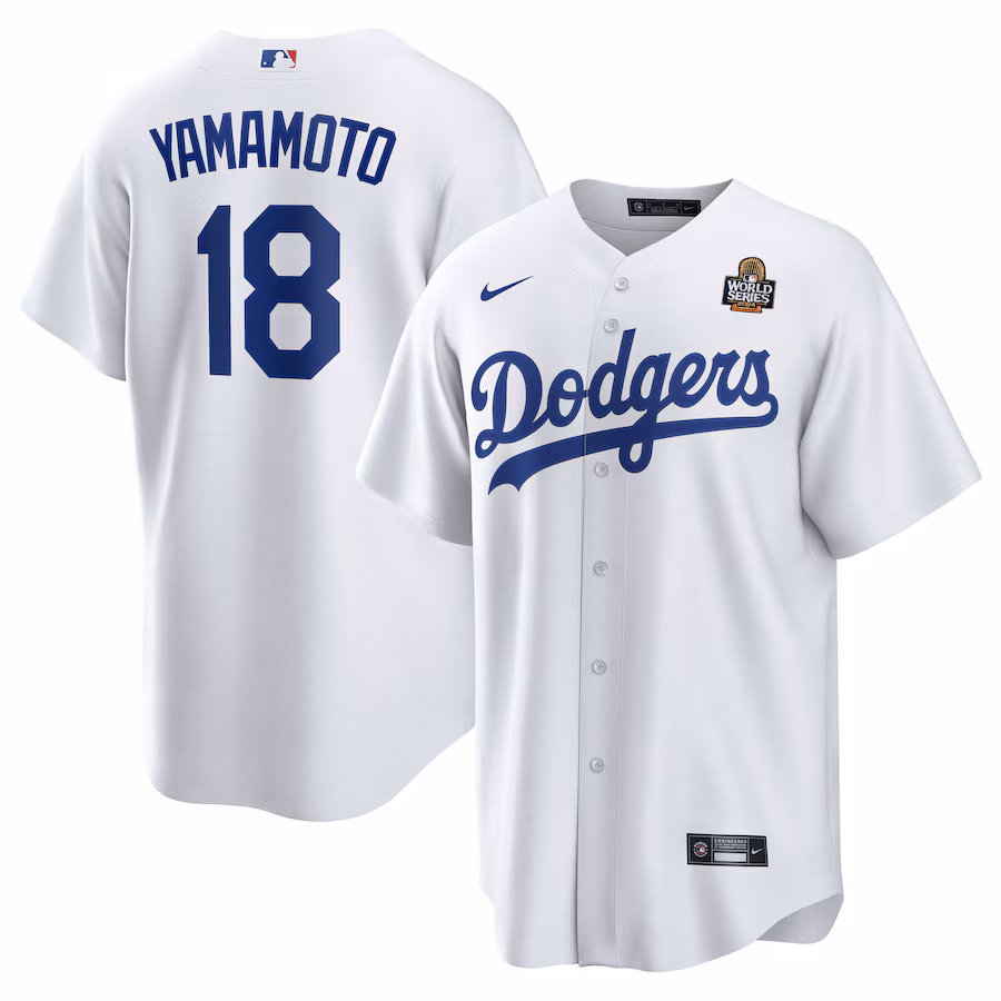 Men's Los Angeles Dodgers Yoshinobu Yamamoto Nike White 2024 World Series Home Replica Player Jersey - U-jersey