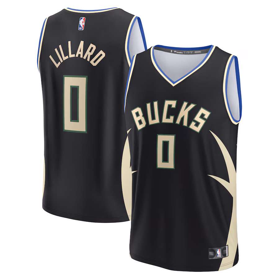 Youth Milwaukee Bucks Damian Lillard Fanatics Black Fast Break Player Jersey - Statement Edition - U-jersey