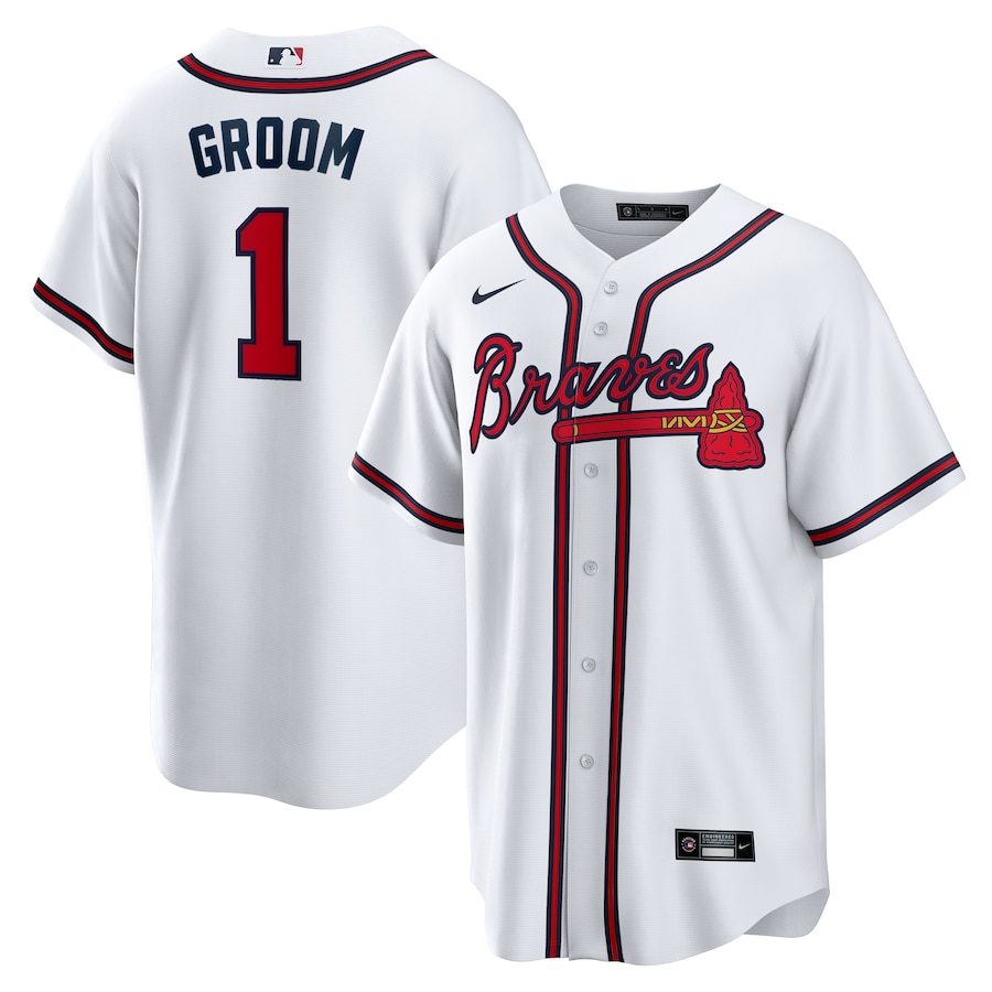 Men's Atlanta Braves Nike White #1 Groom Home Replica Jersey - U-jersey