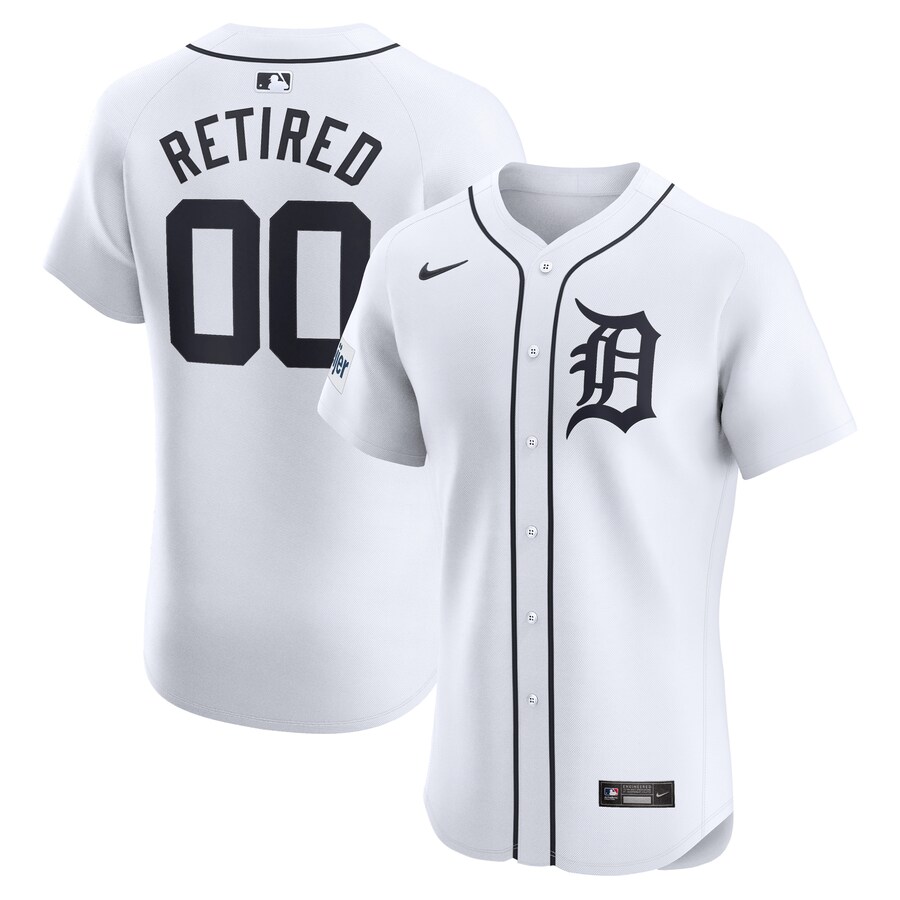 Men's Detroit Tigers Nike White Home Elite Pick-A-Player Retired Roster Patch Jersey - U-jersey