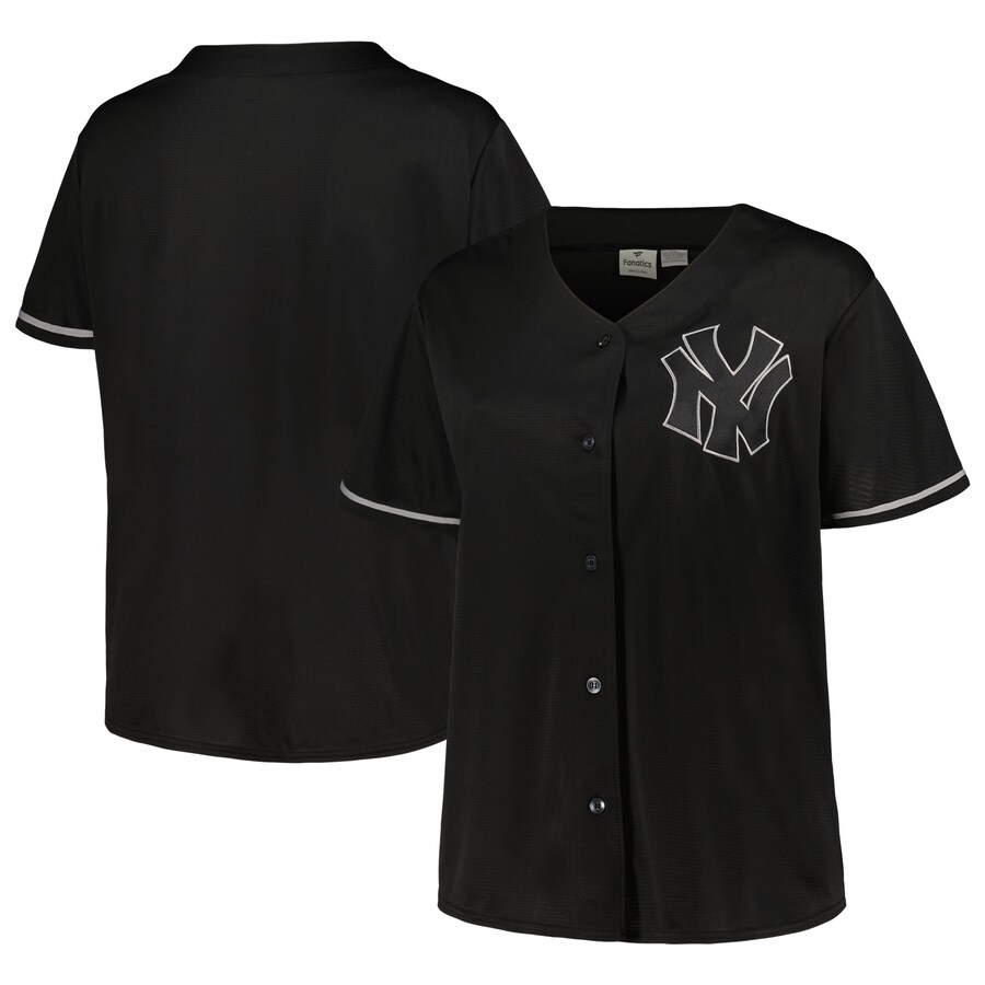Women's New York Yankees Black/Navy Plus Size Pop Fashion Button-Up Jersey - U-jersey
