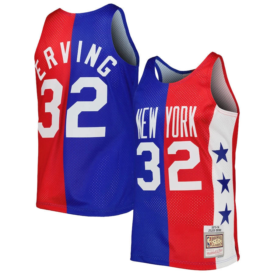 Men's New York Nets Julius Erving Mitchell & Ness Blue/Red Hardwood Classics 1973/74 Split Swingman Jersey - U-jersey