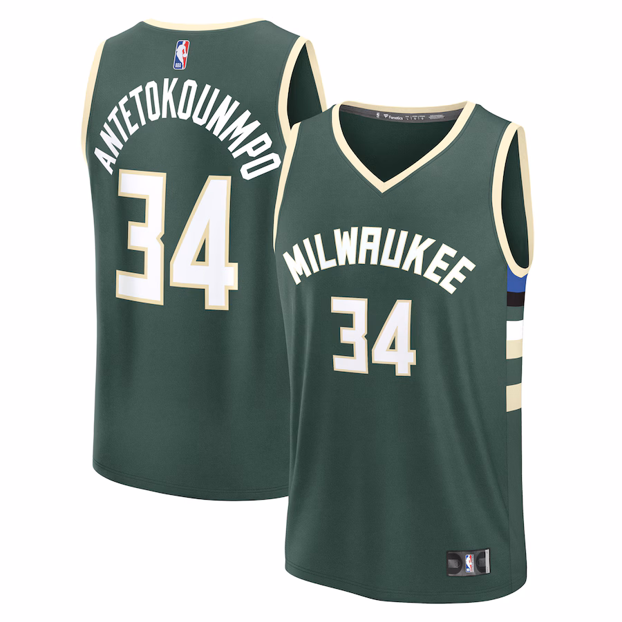 Youth Milwaukee Bucks Giannis Antetokounmpo Fanatics Hunter Green Fast Break Replica Player Jersey - Icon Edition - U-jersey