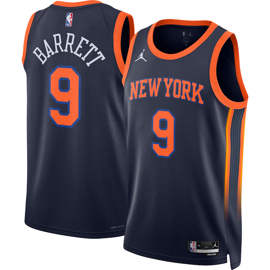 Unisex New York Knicks RJ Barrett Jordan Brand Navy Swingman Jersey - Statement Edition - U-jersey