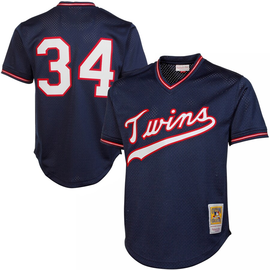 Men's Minnesota Twins Kirby Puckett Mitchell & Ness Navy 1985 Authentic Cooperstown Collection Mesh Batting Practice Jersey - U-jersey