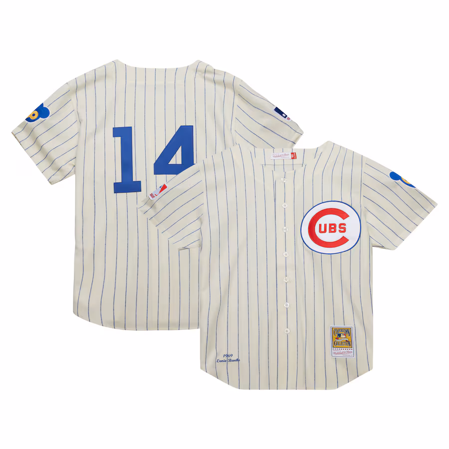 Men's Chicago Cubs Ernie Banks Mitchell & Ness Cream Cooperstown Collection 1969 Authentic Jersey - U-jersey