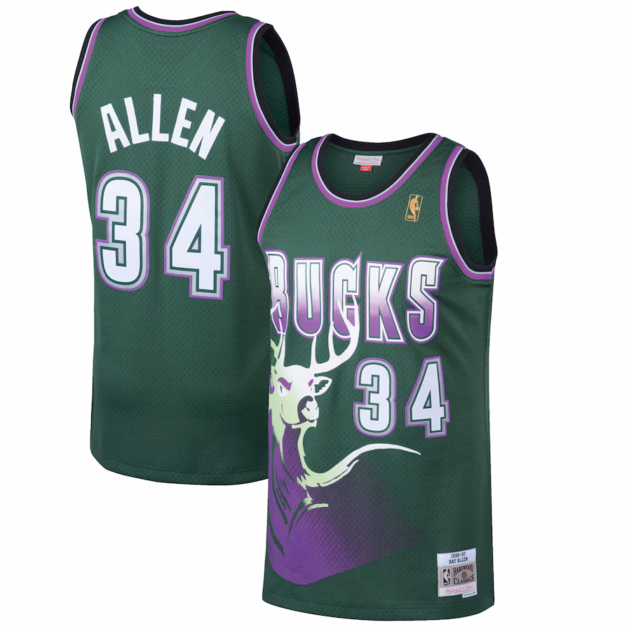Men's Milwaukee Bucks Ray Allen Mitchell & Ness Kelly Green 1996/97 Hardwood Classics Swingman Jersey - U-jersey