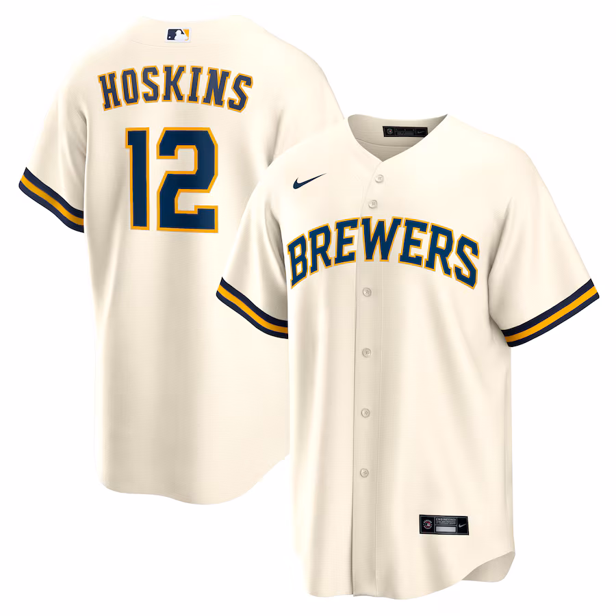 Men's Milwaukee Brewers Rhys Hoskins Nike Cream Home Replica Player Jersey - U-jersey
