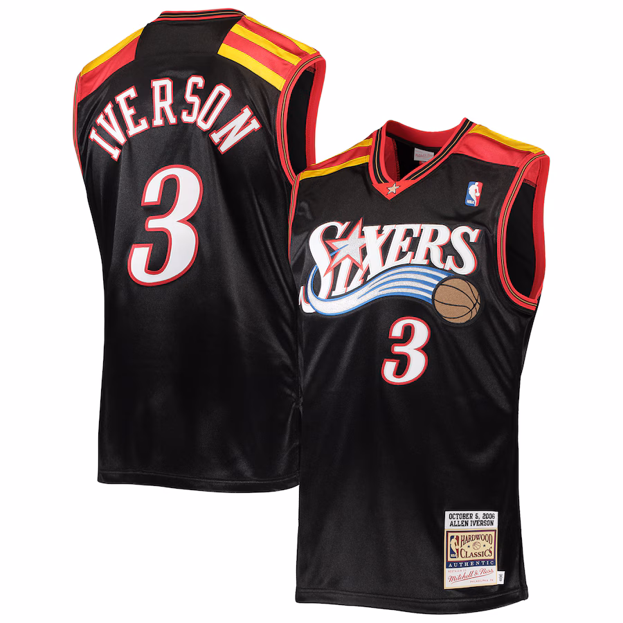 Men's Philadelphia 76ers Allen Iverson Mitchell & Ness Black 2006 Hardwood Classics Authentic Jersey - U-jersey