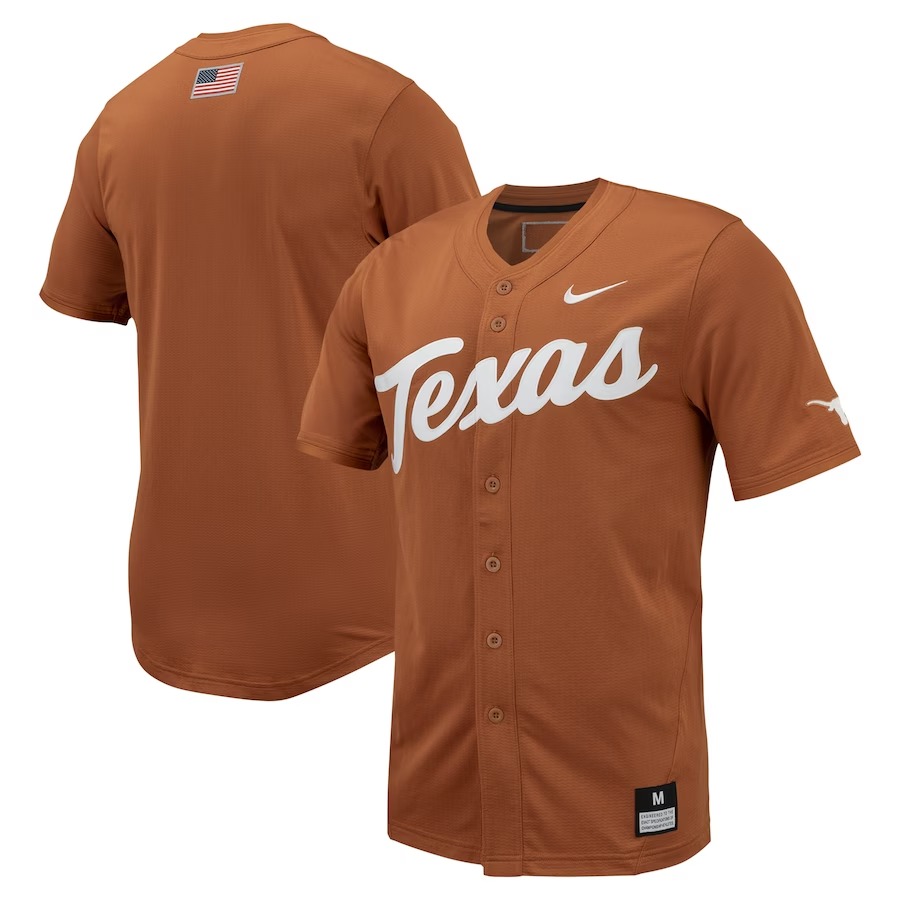 Texas Longhorns Nike Replica Full-Button Baseball Jersey - Texas Orange - U-jersey
