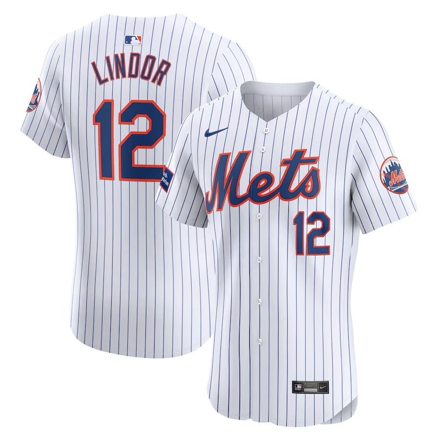 Men's New York Mets Francisco Lindor Nike White Home Elite Sponsor Patch Player Jersey - U-jersey