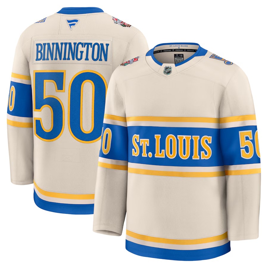 Men's St. Louis Blues Jordan Binnington Fanatics Cream 2025 NHL Winter Classic Premium Player Jersey - U-jersey