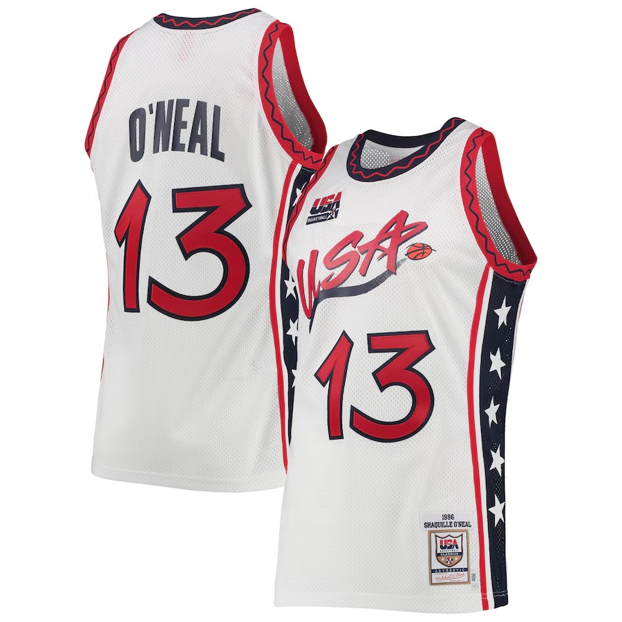 Male USA Basketball Mitchell & Ness White 1996 Hardwood Classics Authentic Jersey - U-jersey